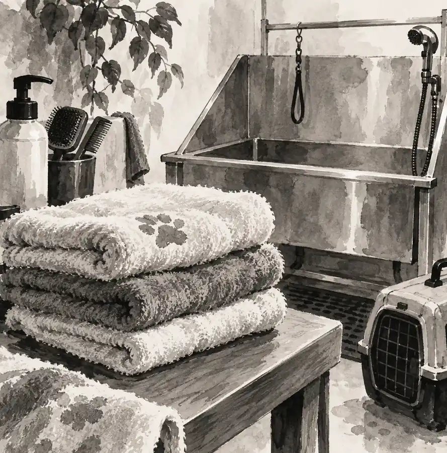 Illustration of pet care businesses equipment and workspace