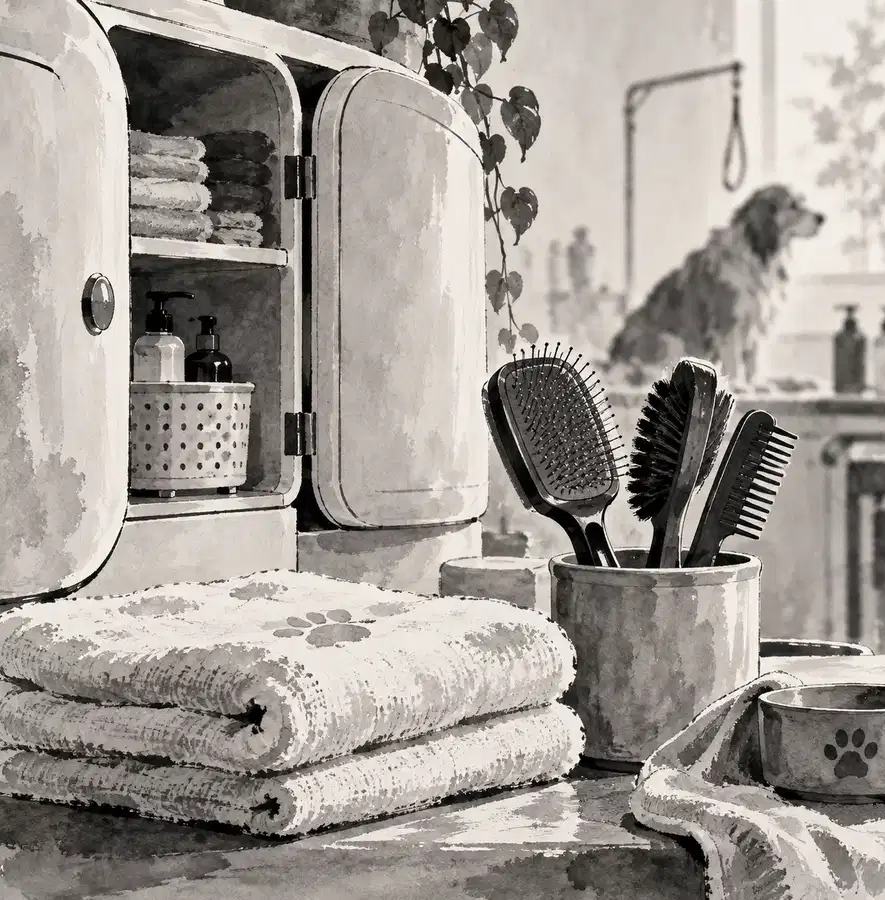Illustration of pet care businesses equipment and workspace